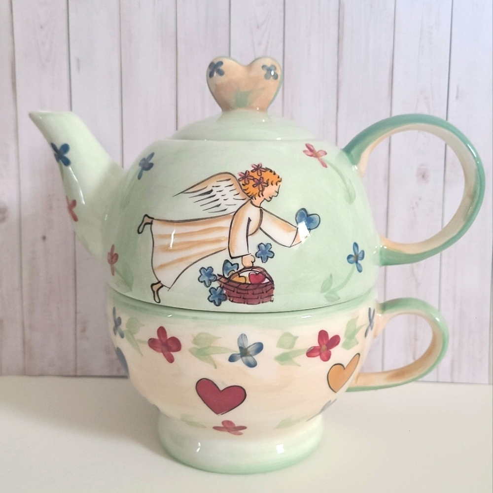 ❤️Vintage Stackable Teapot & Teacup 2 Pieces Single-Cup Mesa International